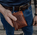 Natural Bison Leather Trifold Wallet for Men with ID Window