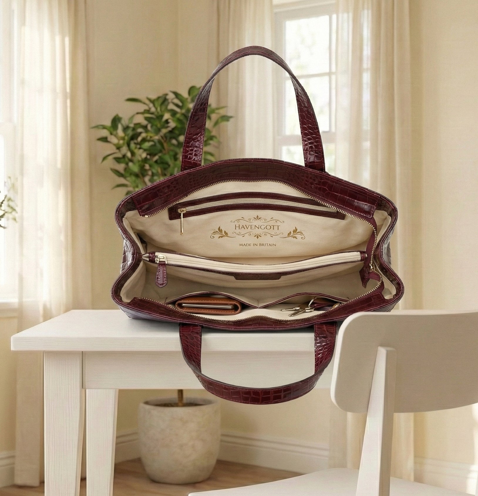 HAVENGOTT Royal Burgundy Croc-Embossed Tote