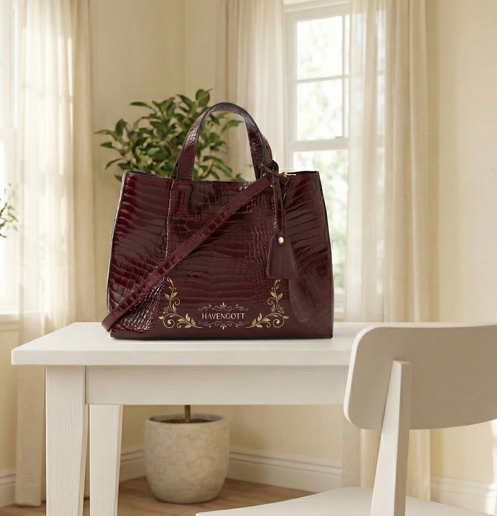 HAVENGOTT Royal Burgundy Croc-Embossed Tote