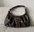 Brown Faux Leather Shoulder Bag: Silver Buckle Grunge Purse