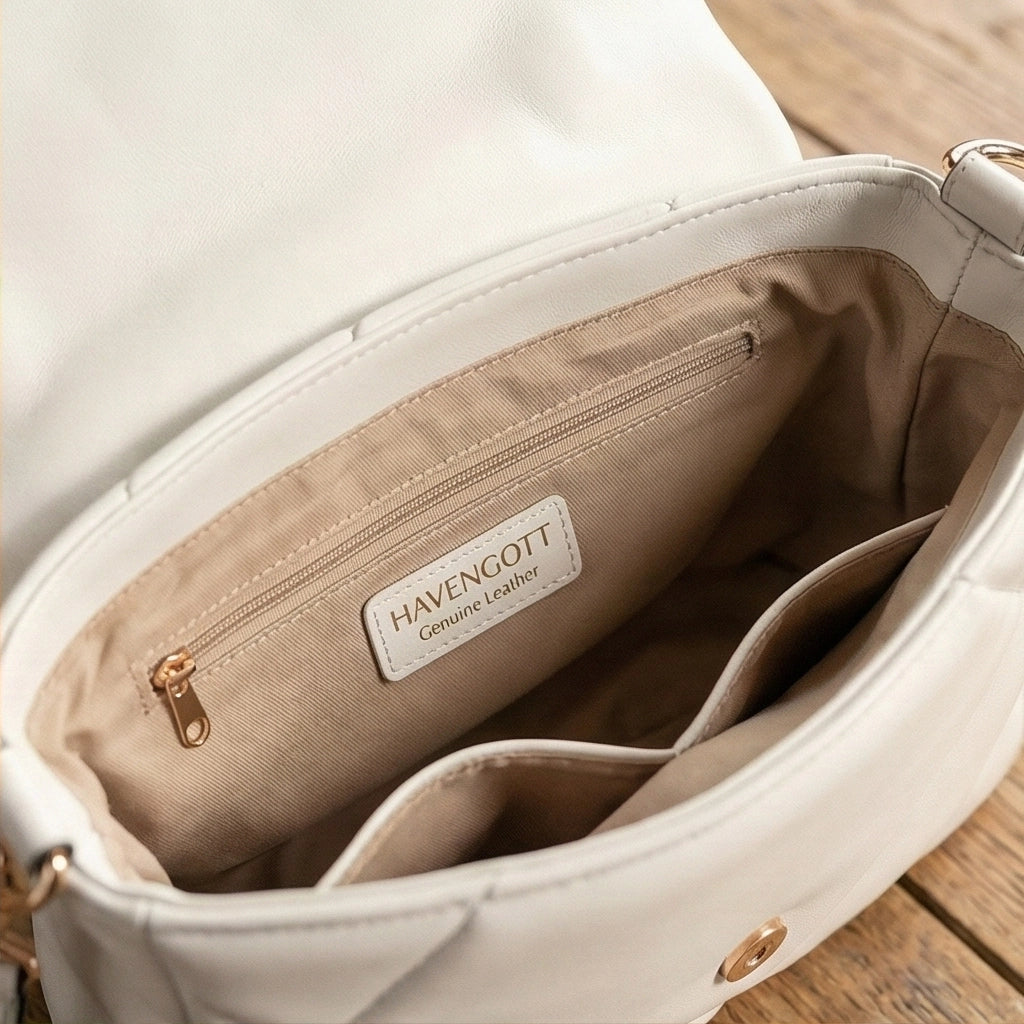 HAVENGOTT Luxury Cloud Crossbody Bag – Soft Vegan Leather with Gold Accents