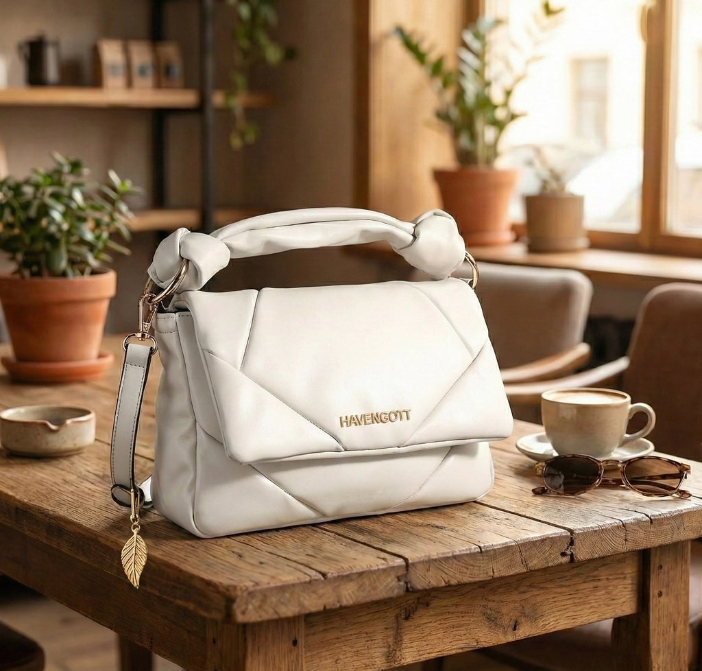 HAVENGOTT Luxury Cloud Crossbody Bag – Soft Vegan Leather with Gold Accents