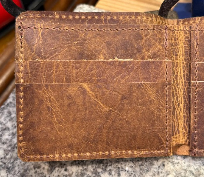 Ostrich Bifold Wallet, Handmade Full Grain Leather
