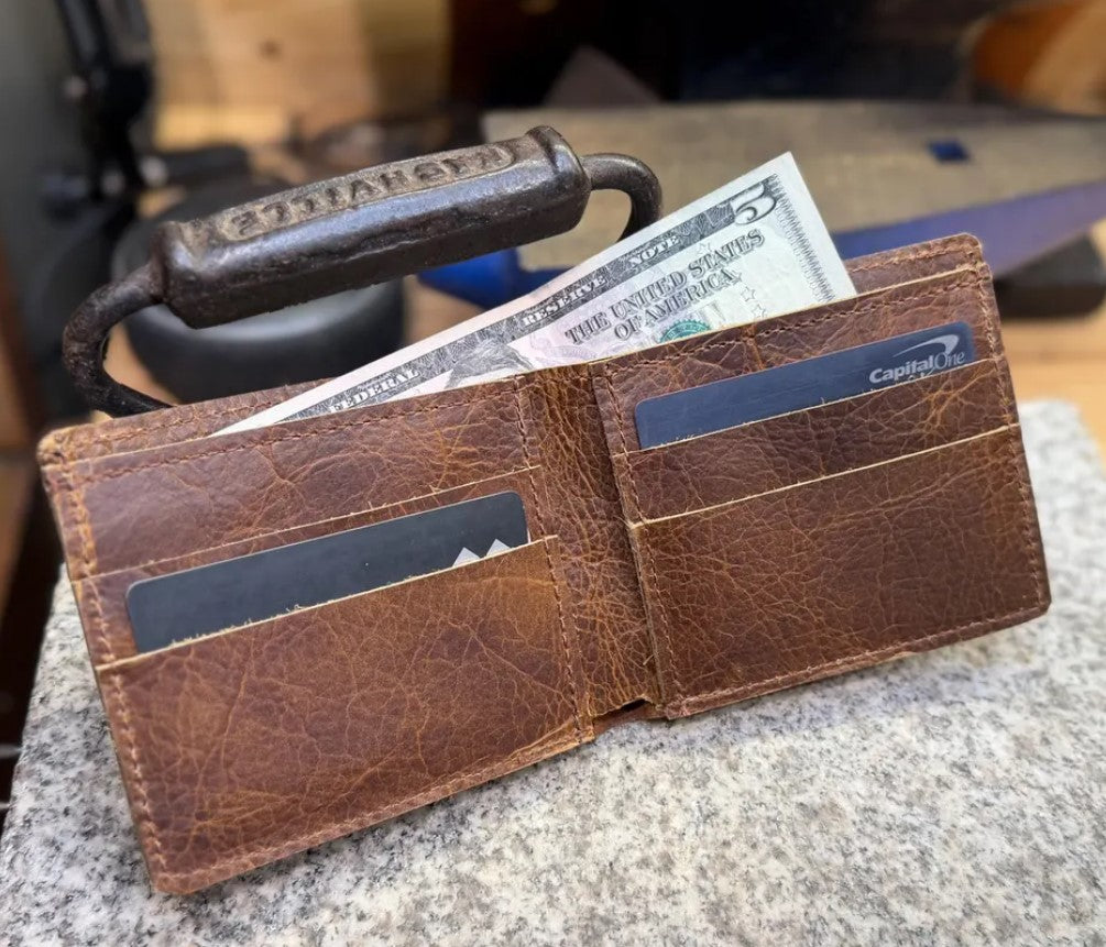 Ostrich Bifold Wallet, Handmade Full Grain Leather