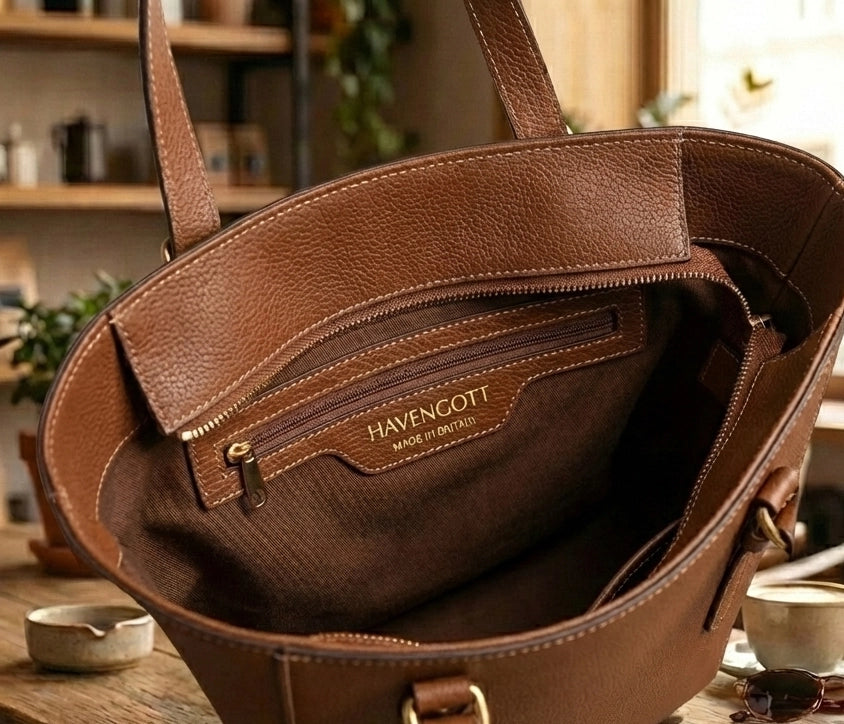 HAVENGOTT Classic Cognac Tote Bag – Genuine Full-Grain Leather