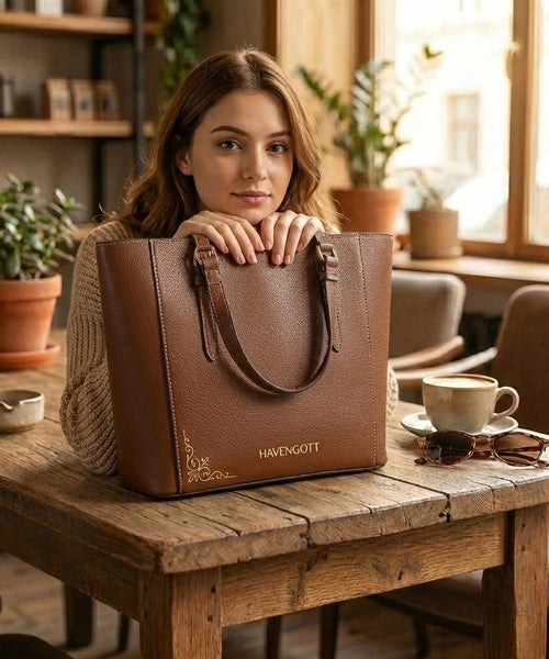 HAVENGOTT Classic Cognac Tote Bag – Genuine Full-Grain Leather