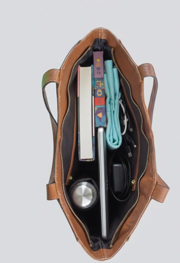 Handmade Tooled Leather Floral Tote Bag